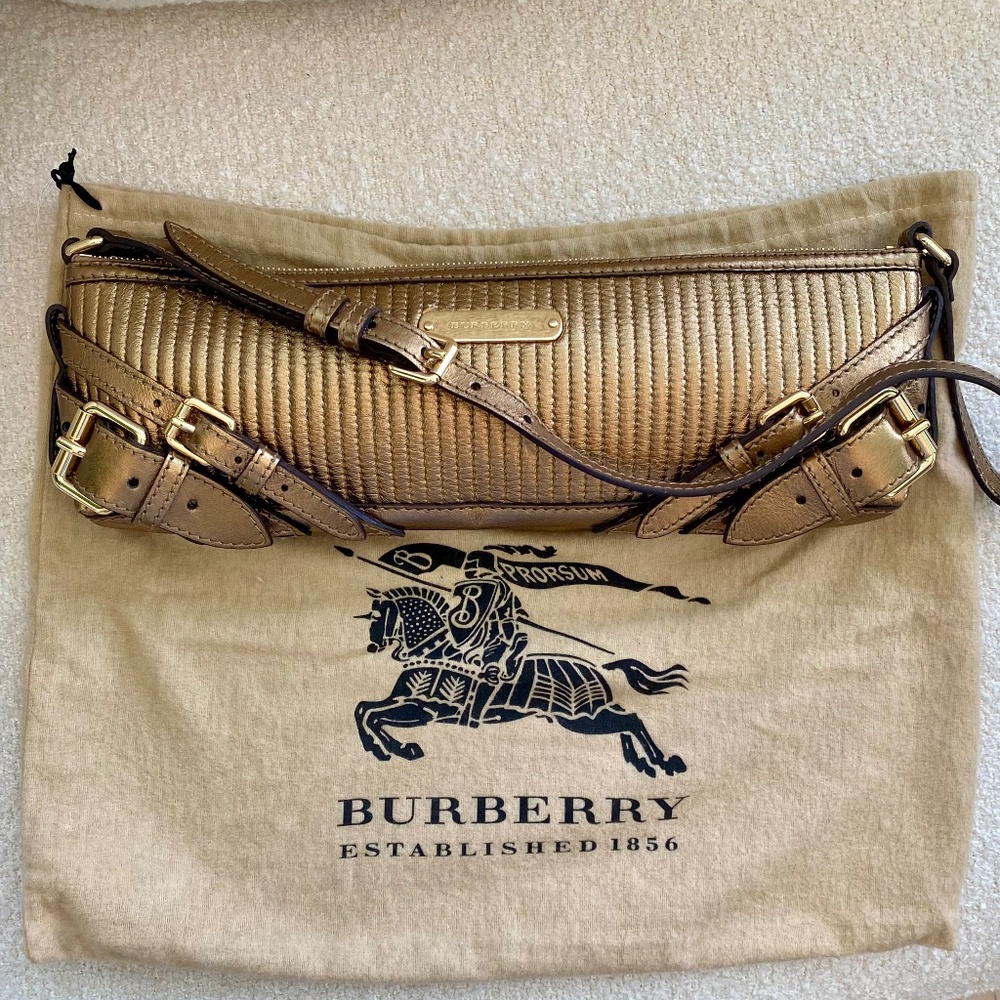 Burberry metallic bronze baguette bag